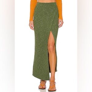 Free People Olive Ribbed Pencil Skirt
